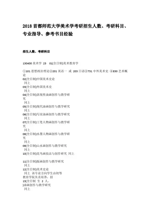 2018首都师范大学美术学考研招生人数、考研科目、专业指导、参考书目经验