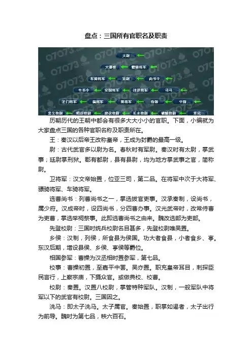 盘点：三国所有官职名及职责