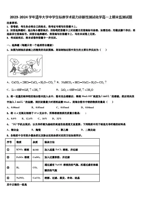 2023-2024学年清华大学中学生标准学术能力诊断性测试化学高一上期末监测试题含解析