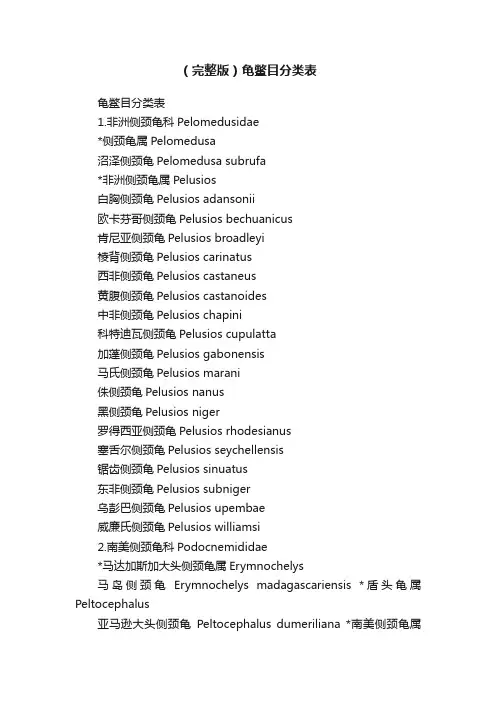 （完整版）龟鳖目分类表