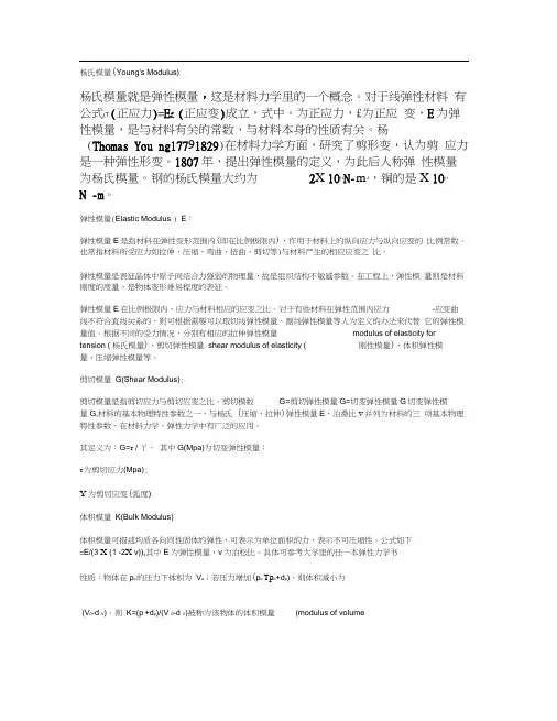 杨氏模量、弹性模量、剪切模量、体积模量、强度、刚度