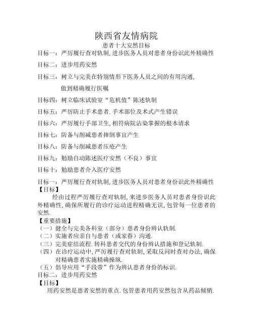 患者十大安全目标及管理措施