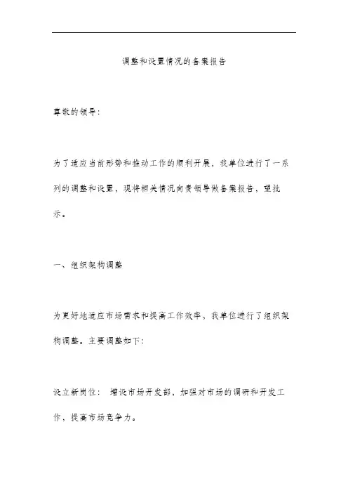 调整和设置情况的备案报告