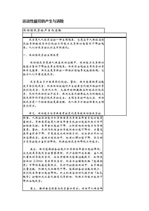 运动性疲劳的产生与消除