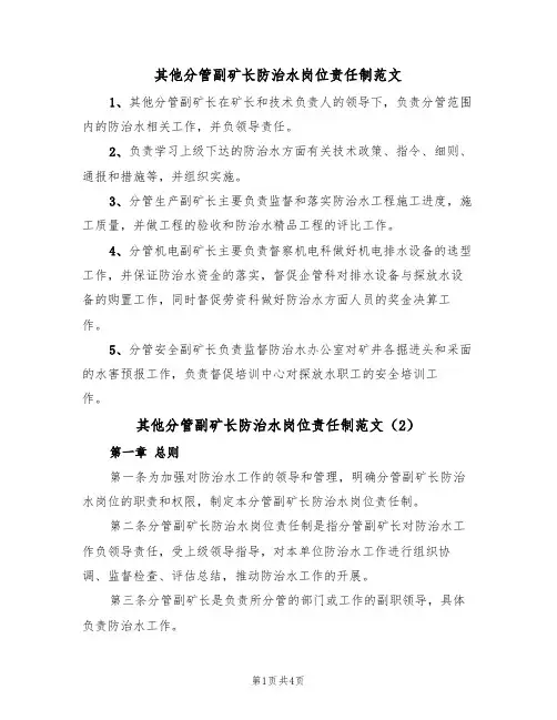 其他分管副矿长防治水岗位责任制范文(2篇)
