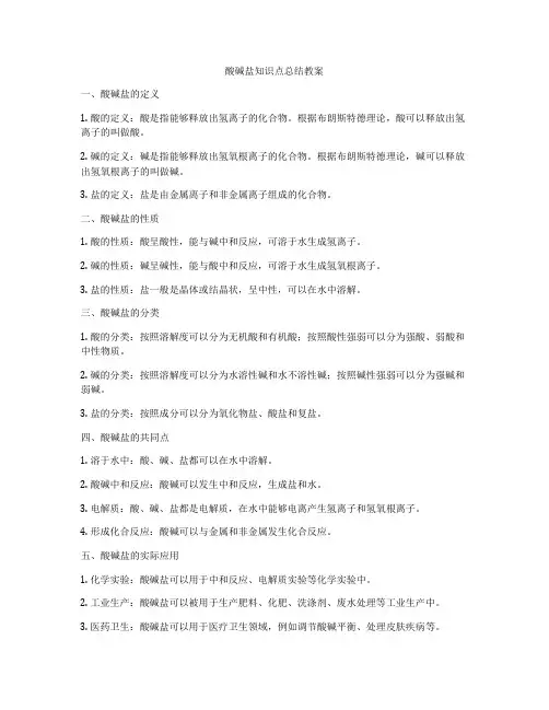 酸碱盐知识点总结教案