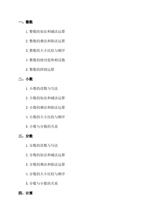 六年级数学总复习知识归纳与整理