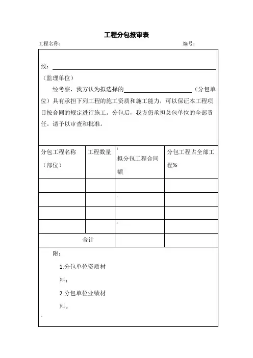 工程分包报审表