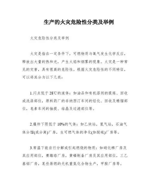 生产的火灾危险性分类及举例