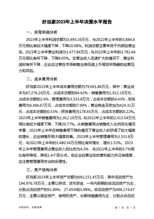 600467好当家2023年上半年决策水平分析报告