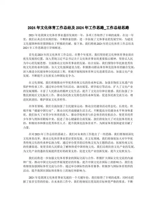 2024年文化体育工作总结及2024年工作思路_工作总结思路