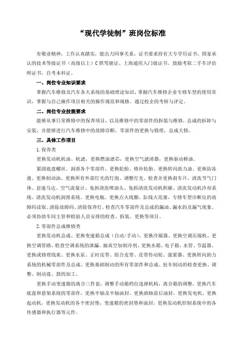 “现代学徒制”班岗位标准