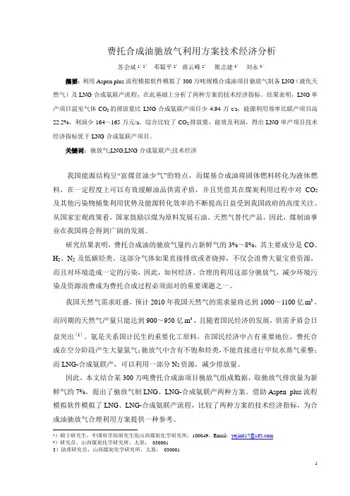 费托合成油尾气利用方案的技术经济分析