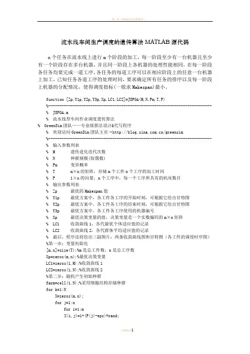 02流水线车间生产调度的遗传算法MATLAB源代码