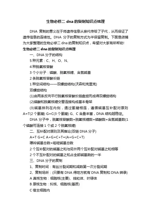 生物必修二dna的复制知识点梳理