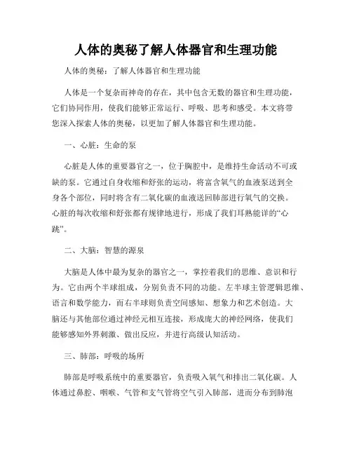 人体的奥秘了解人体器官和生理功能