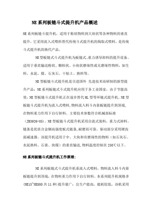 NE系列板链斗式提升机产品概述