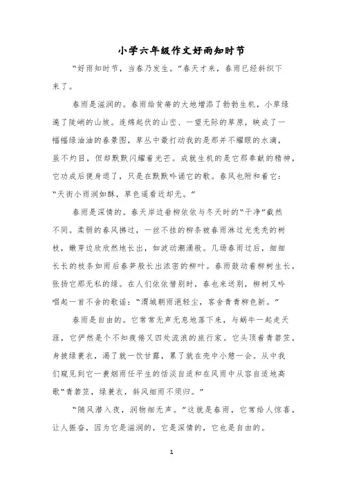 小学六年级作文好雨知时节