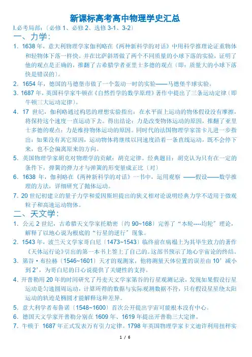 新课标高考高中物理学史汇总