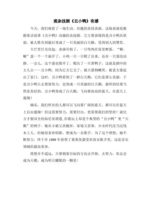 观杂技剧《丑小鸭》有感