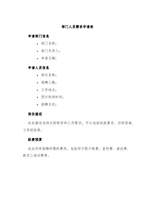 部门人员需求申请表