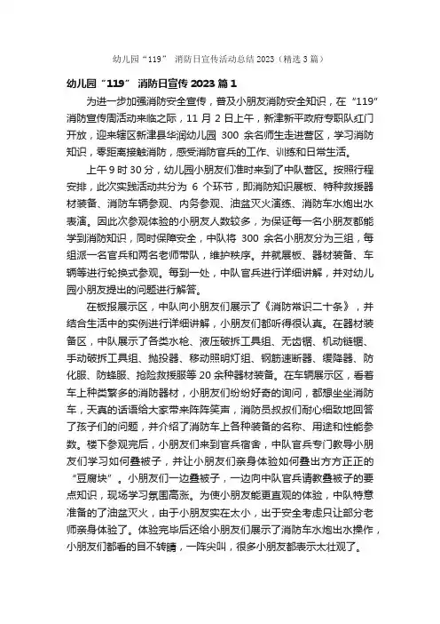幼儿园“119”消防日宣传活动总结2023（精选3篇）
