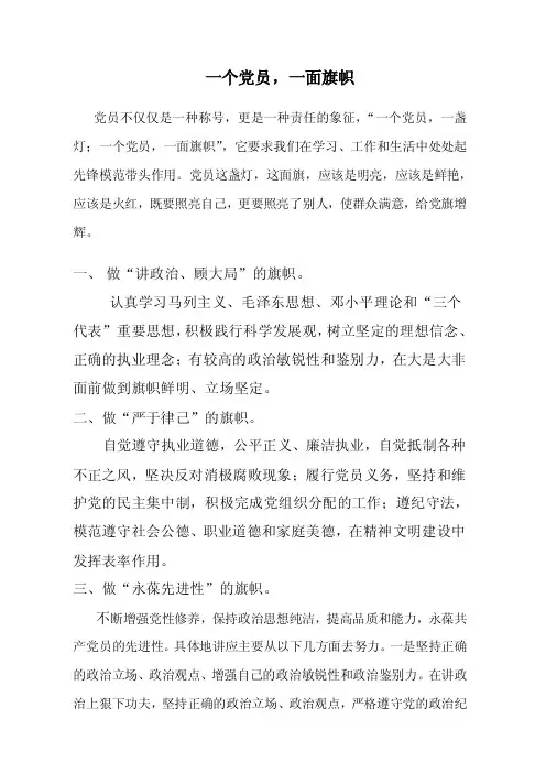 一个党员,一面旗帜-心得体会【精选资料】