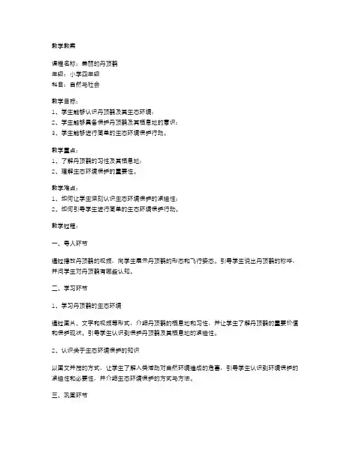 《美丽的丹顶鹤》教学教案让学生学习珍惜生态环境