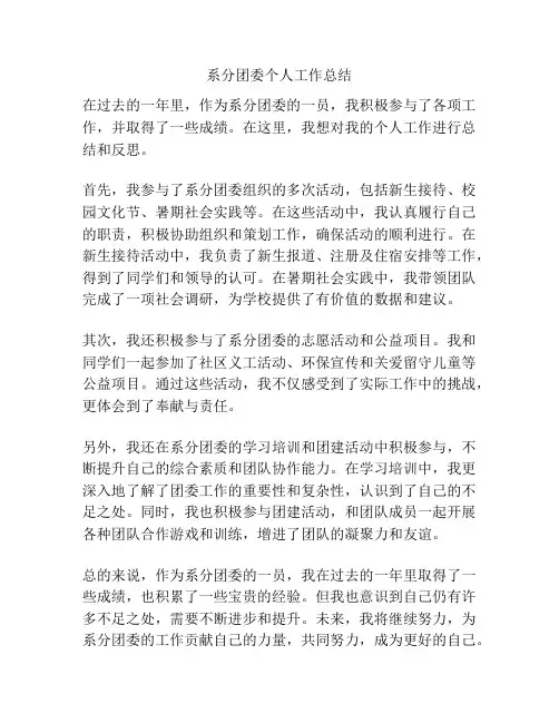 系分团委个人工作总结