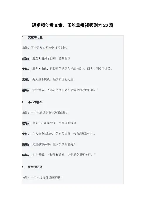 短视频创意文案、正能量短视频剧本20篇