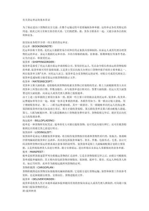有关货运单证的基本常识