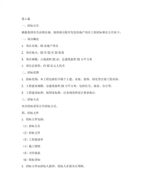 房地产项目工程招标文件(3篇)