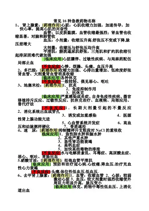 医院常见16种急救药物名称
