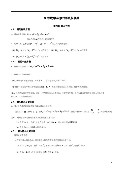 高中数学必修2知识点总结：第四章-圆与方程