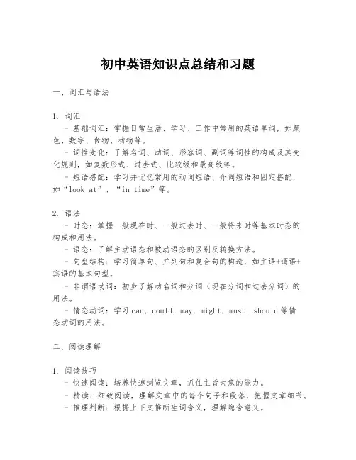 初中英语知识点总结和习题