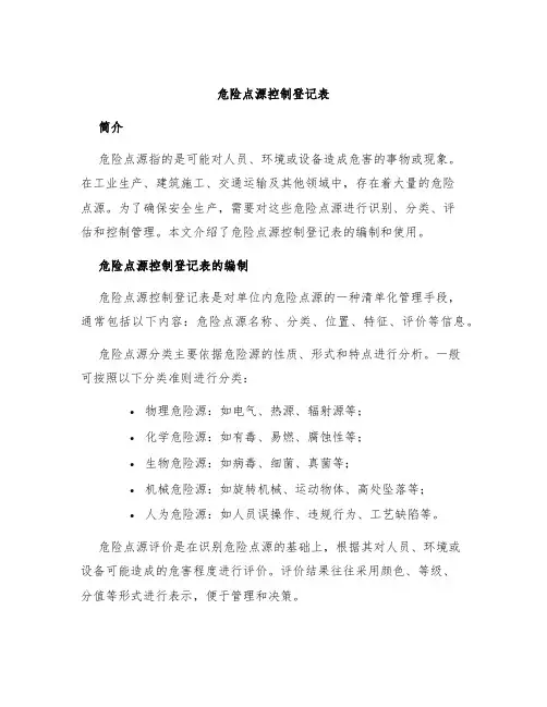 危险点源控制登记表