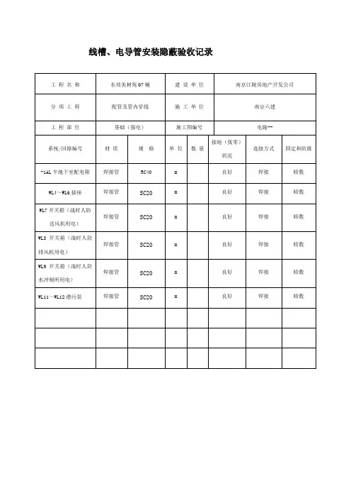 线槽、电导管安装隐蔽验收记录DQ