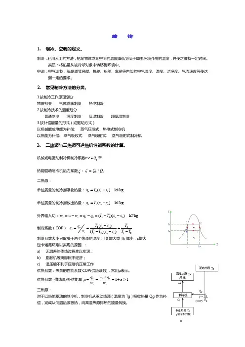 制冷复习大纲-整理版