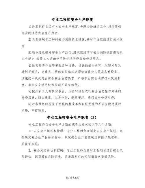 专业工程师安全生产职责(5篇)