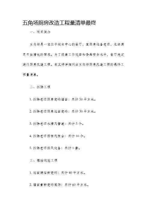 五角场厨房改造工程量清单最终