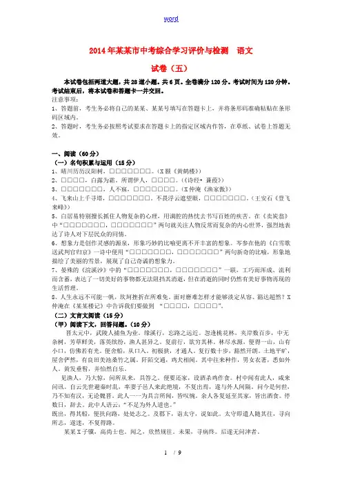 吉林省长春市2014年中考语文综合学习评价与检测试题(5)