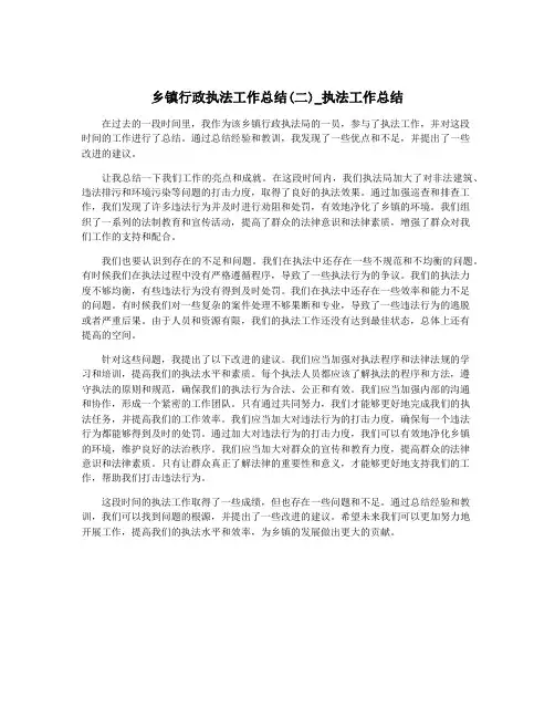乡镇行政执法工作总结(二)_执法工作总结