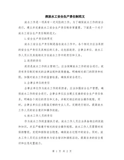探放水工安全生产责任制范文