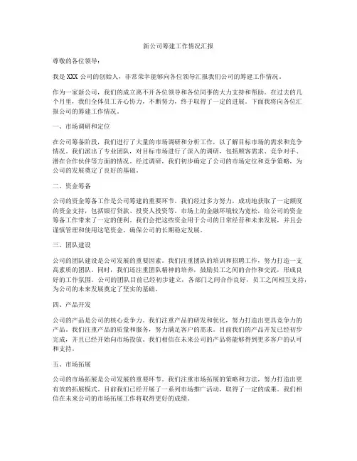 新公司筹建工作情况汇报