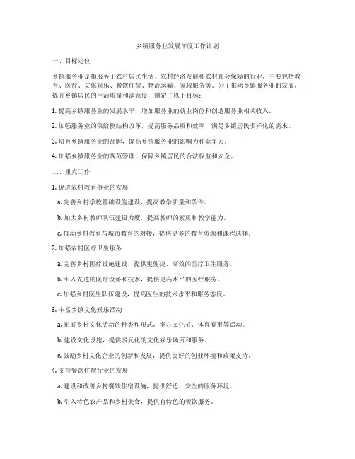 乡镇服务业发展年度工作计划