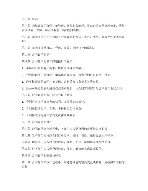 合同订单管理制度模板