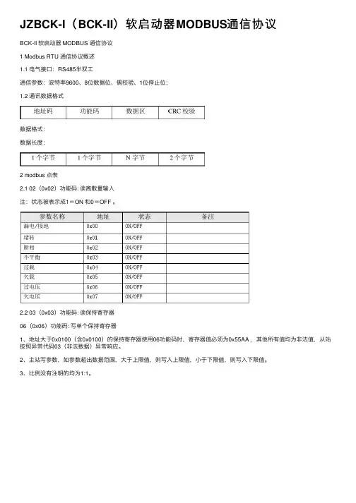 JZBCK-I（BCK-II）软启动器MODBUS通信协议