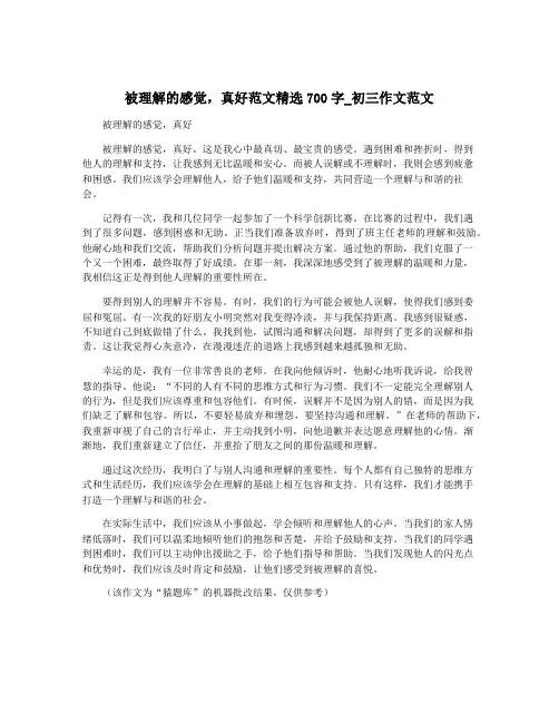 被理解的感觉,真好范文精选700字_初三作文范文
