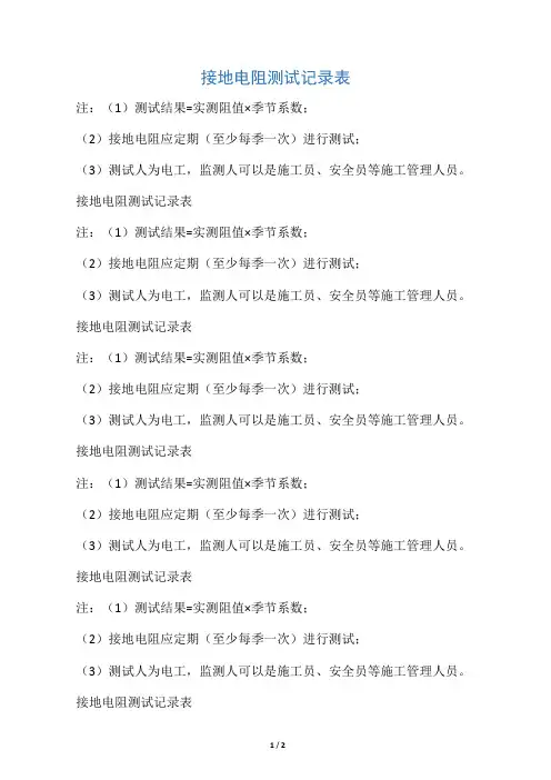 施工现场临时用电接地电阻测试记录表