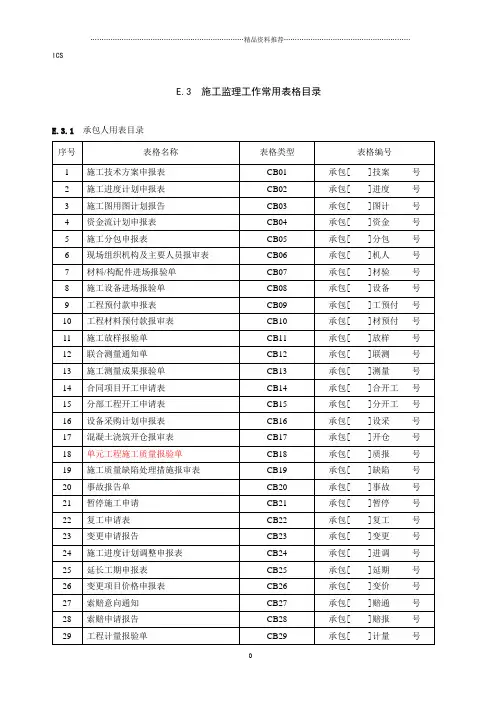 水利工程建设监理规范(含常用表格)